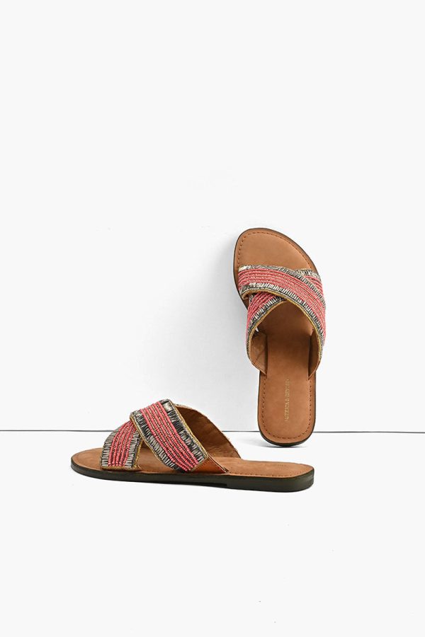 Coral Crush Hand Beaded Slide Sandals - Image 4