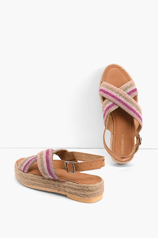Pink Stripes Beaded Flatform Sandals - Image 5
